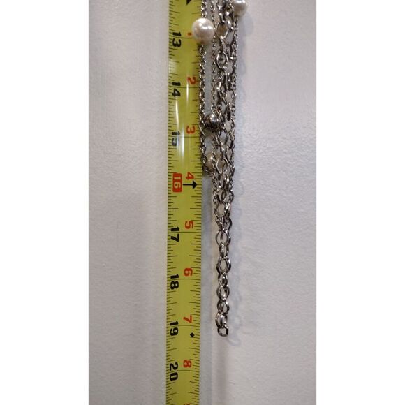 Premier Designs Necklace Faux Pearls Multi Strand Silver Chain - Picture 4 of 4